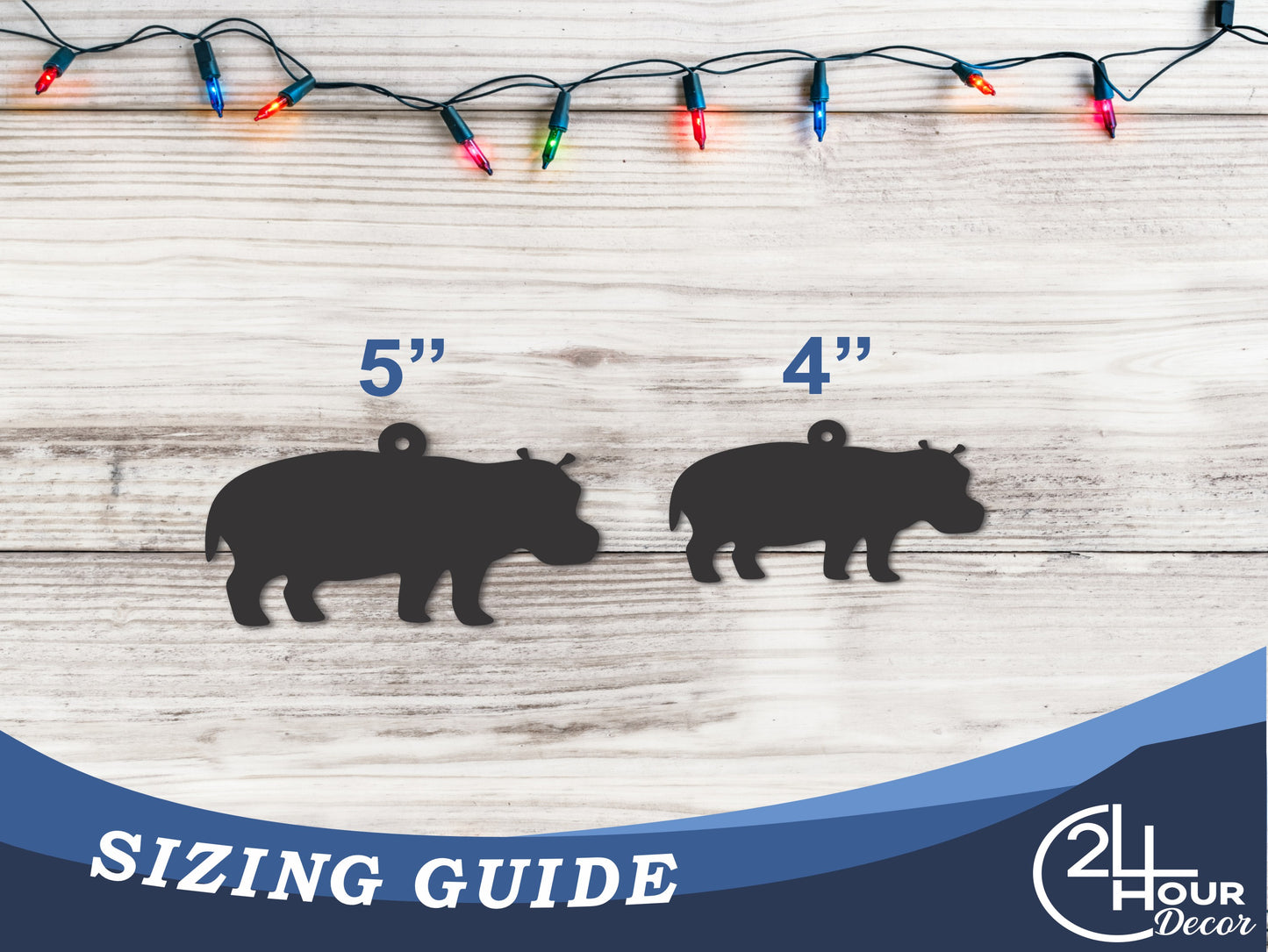 Custom Metal Hippo Ornament | 4" to 5" | 20+ Color Options