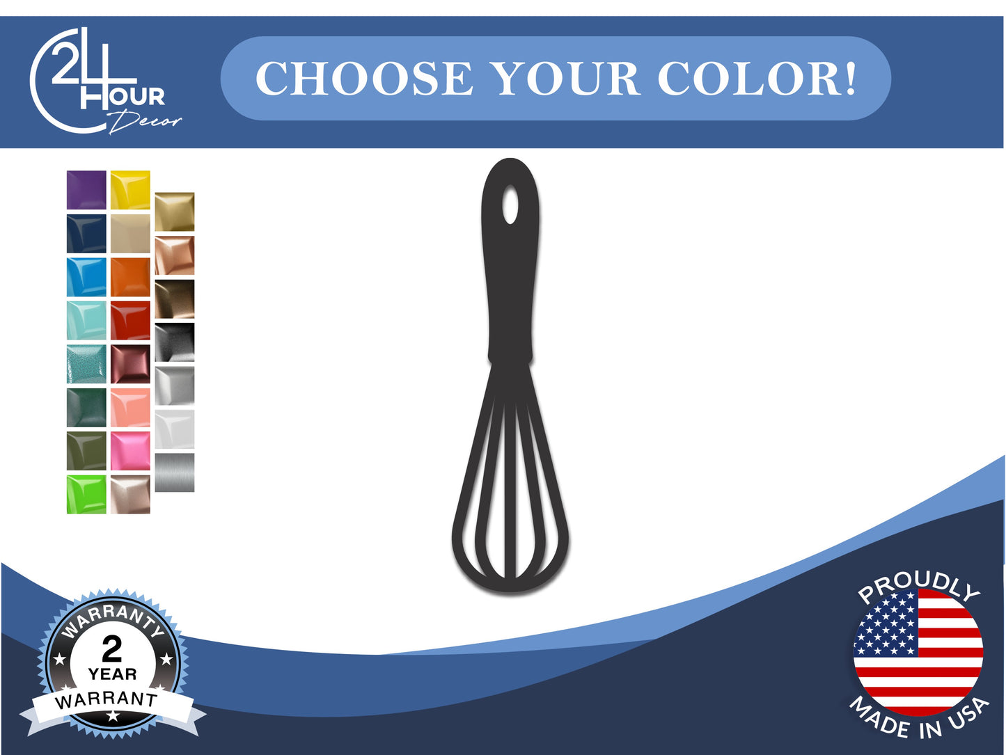 Custom Metal Whisk Ornament | 4" to 5" | 20+ Color Options