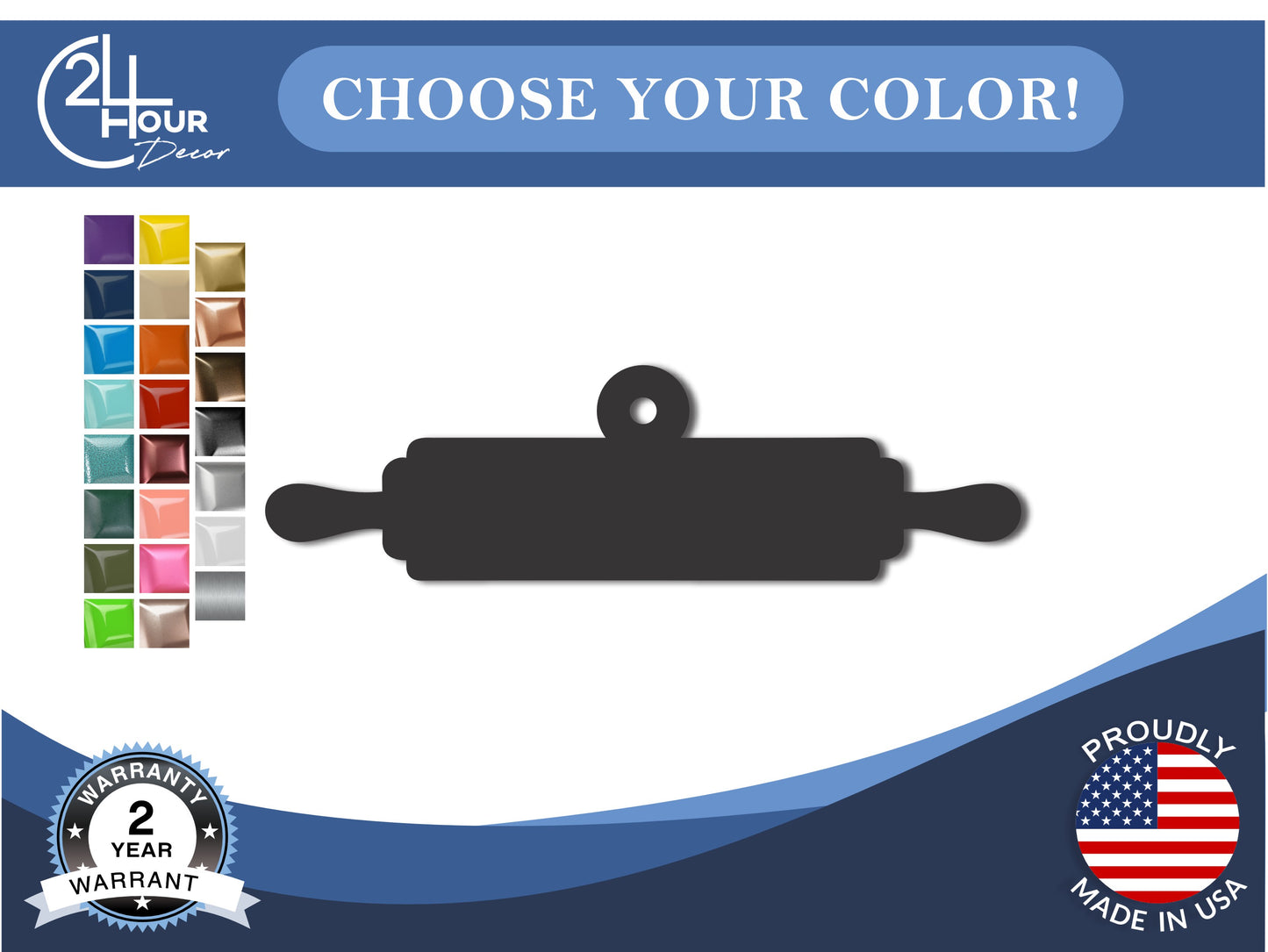 Custom Metal Rolling Pin Ornament | 4" to 5" | 20+ Color Options