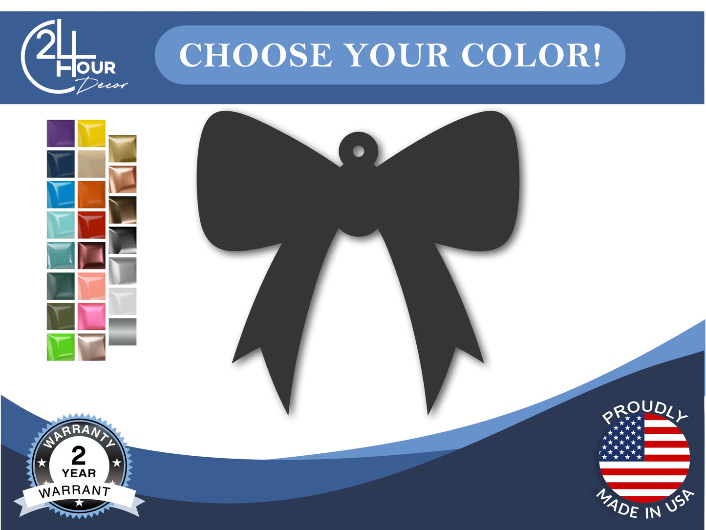 Custom Metal Bow Ornament | 4" to 5" | 20+ Color Options