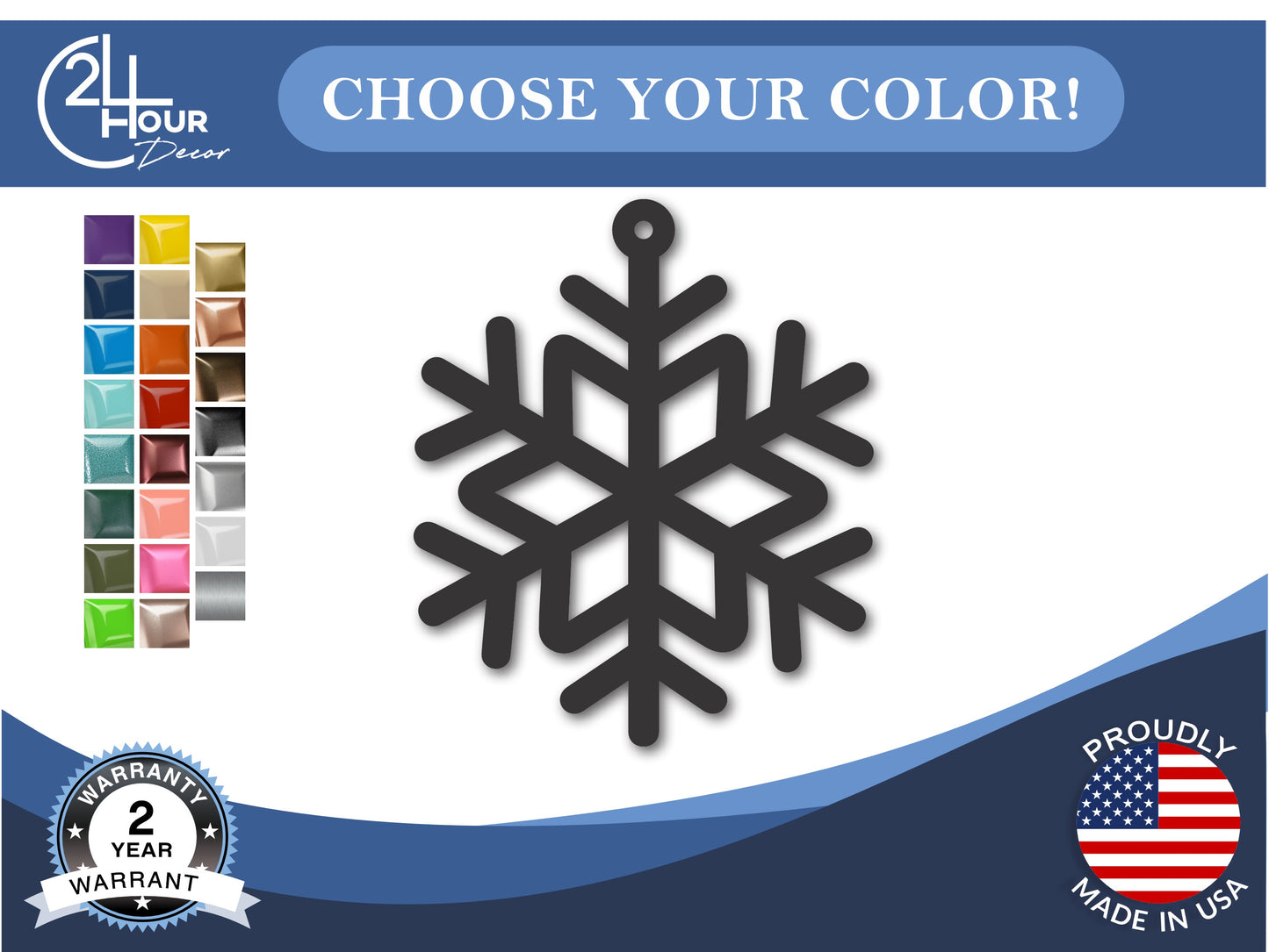 Custom Metal Snowflake Three Ornament | 4" to 5" | 20+ Color Options