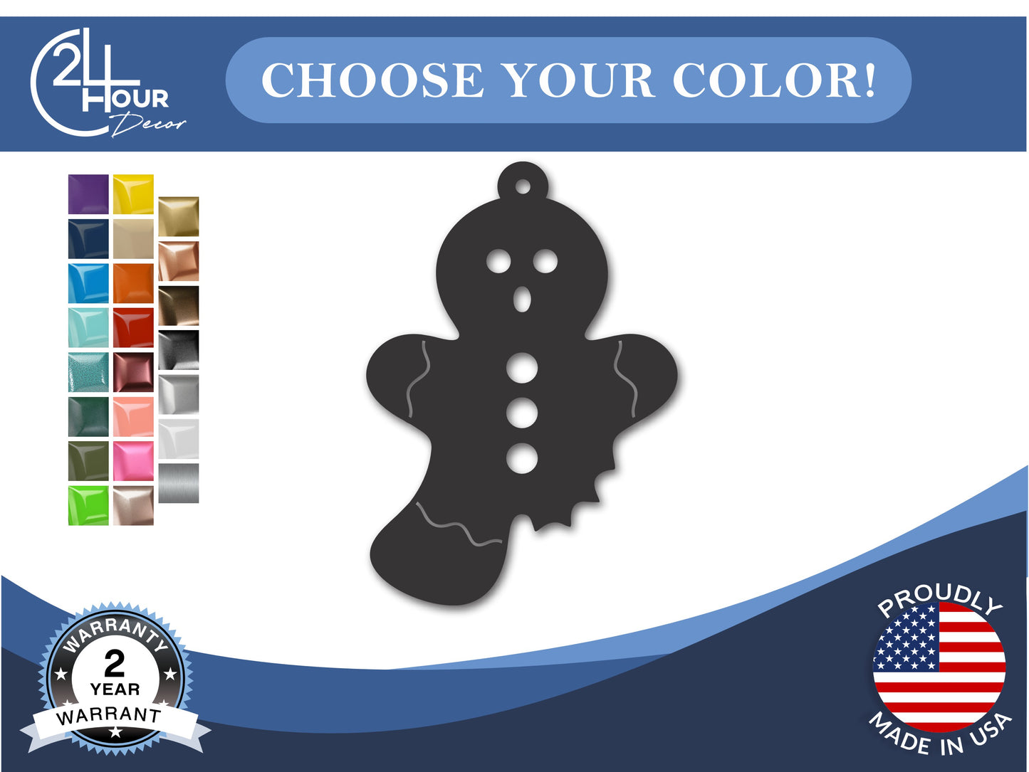 Custom Metal Gingerbread Man with Bite Ornament | 4" to 5" | 20+ Color Options