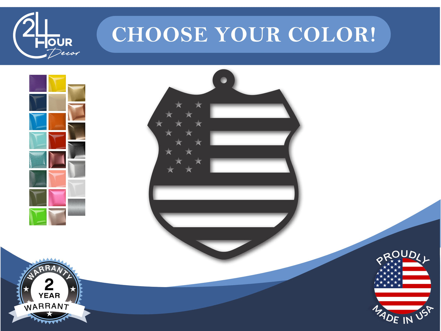 Custom Metal Police Badge Ornament | 4" to 5" | 20+ Color Options
