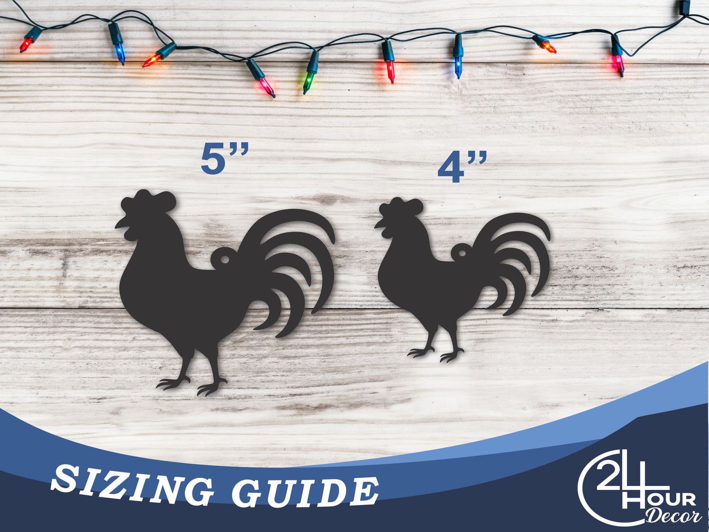 Custom Metal Rooster Ornament | 4" to 5" | 20+ Color Options