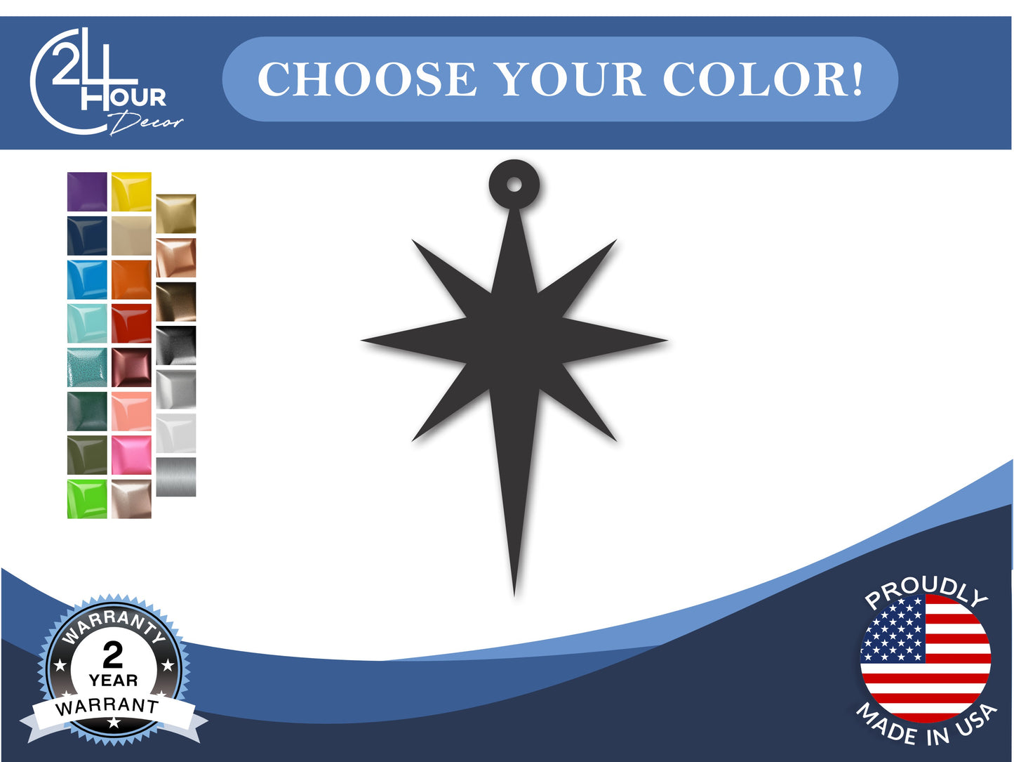 Custom Metal Bethlehem Star Ornament | 4" to 5" | 20+ Color Options