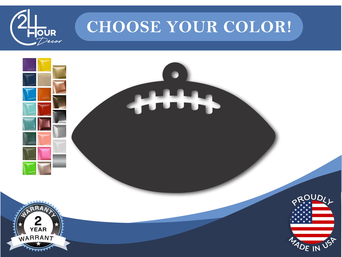 Custom Metal Football Ornament | 4" to 5" | 20+ Color Options