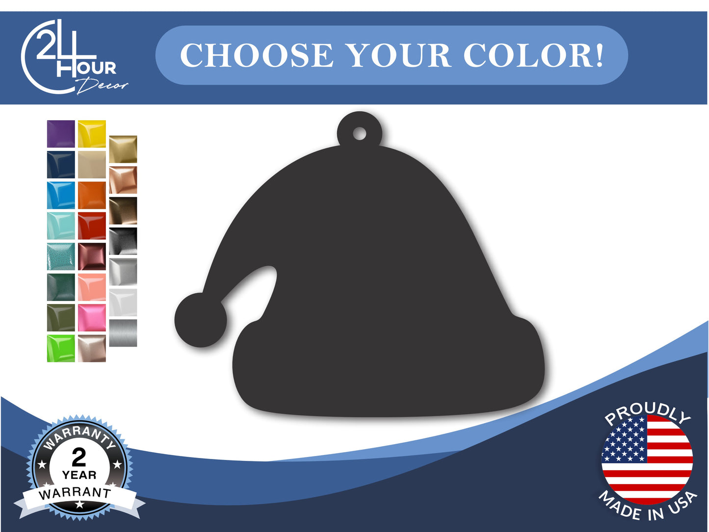 Custom Metal Santa Hat Ornament | 4" to 5" | 20+ Color Options