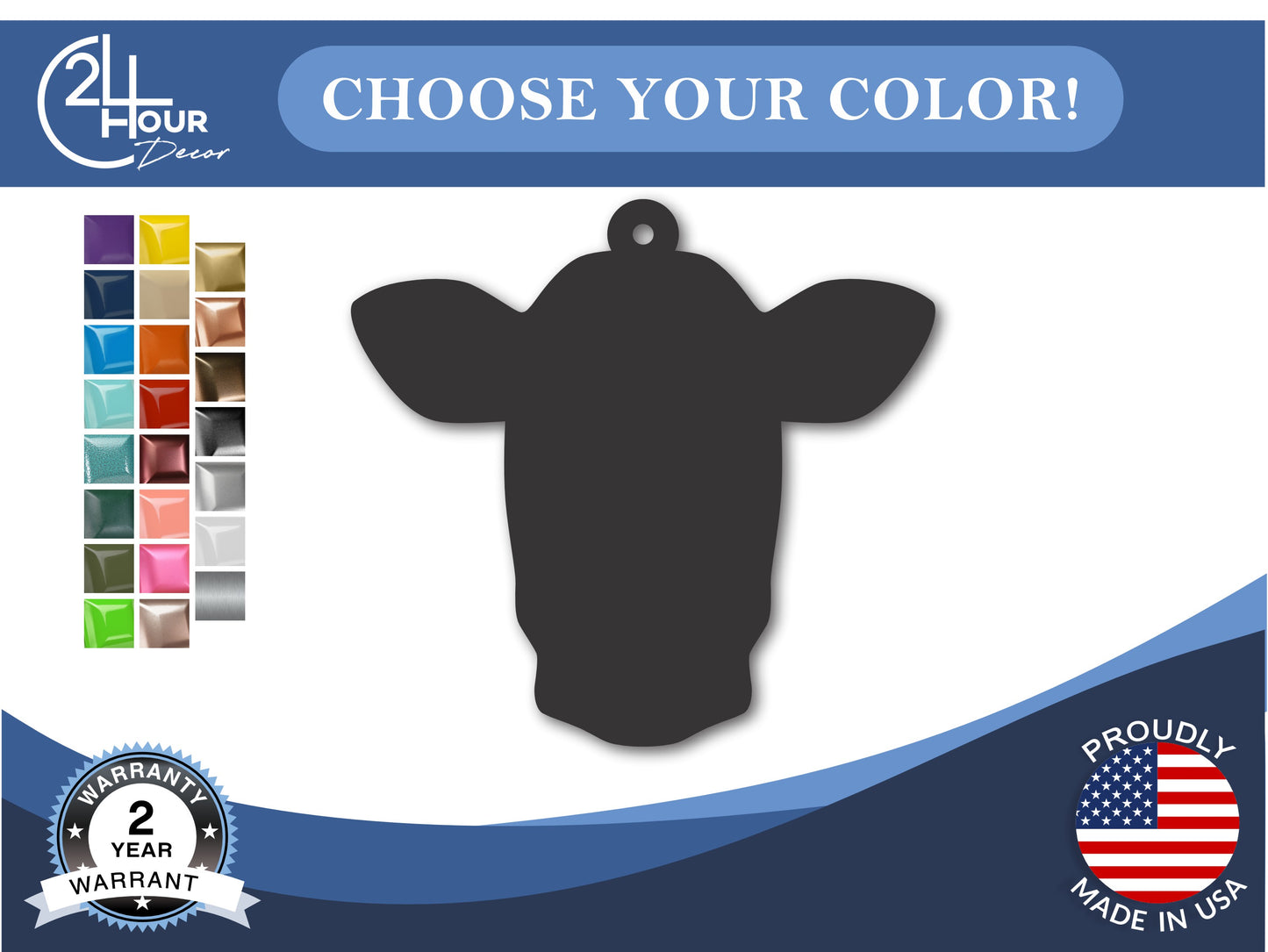 Custom Metal Dairy Cow Ornament | 4" to 5" | 20+ Color Options