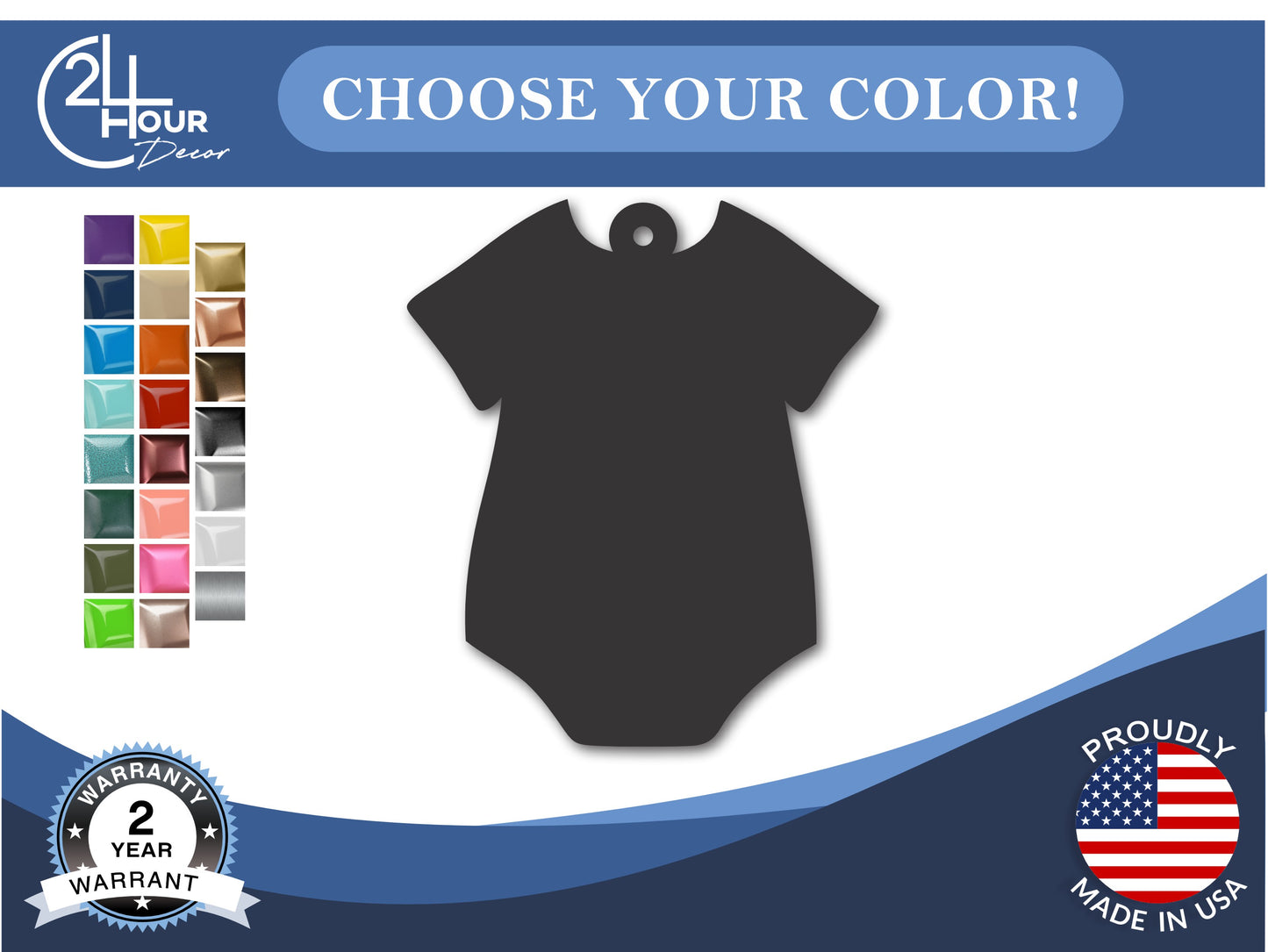 Custom Metal Onesie Ornament | 4" to 5" | 20+ Color Options
