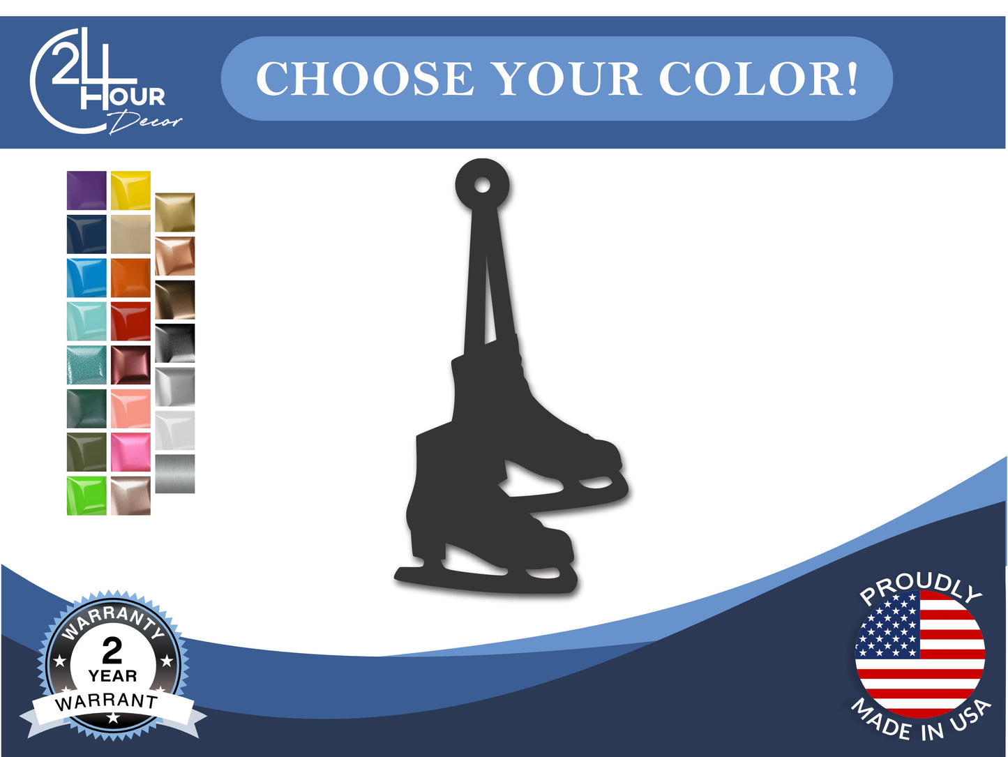 Custom Metal Ice Skates Ornament | 4" to 5" | 20+ Color Options