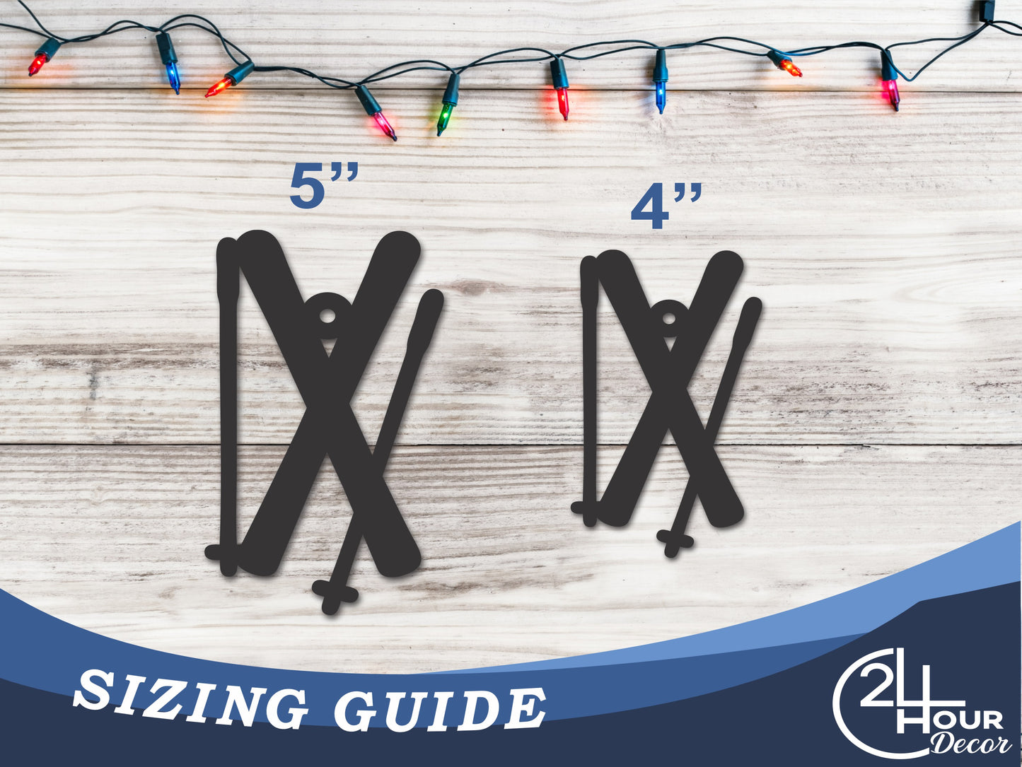 Custom Metal Skis Ornament | 4" to 5" | 20+ Color Options