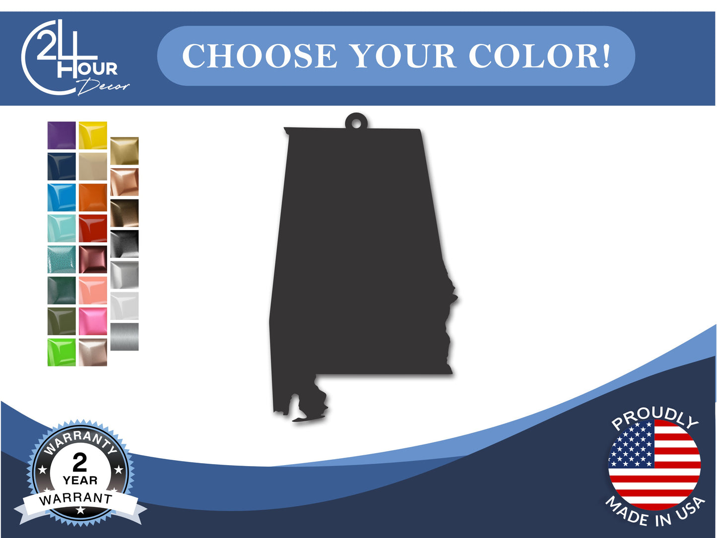 Custom Metal Alabama State Ornament | 4" to 5" | State Ornaments | 20+ Color Options