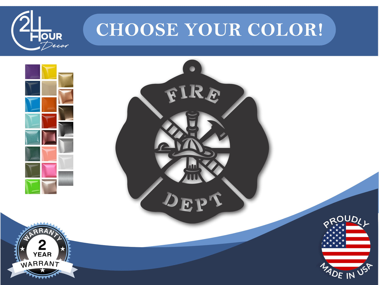 Custom Metal Firefighter Ornament | 4" to 5" | 20+ Color Options