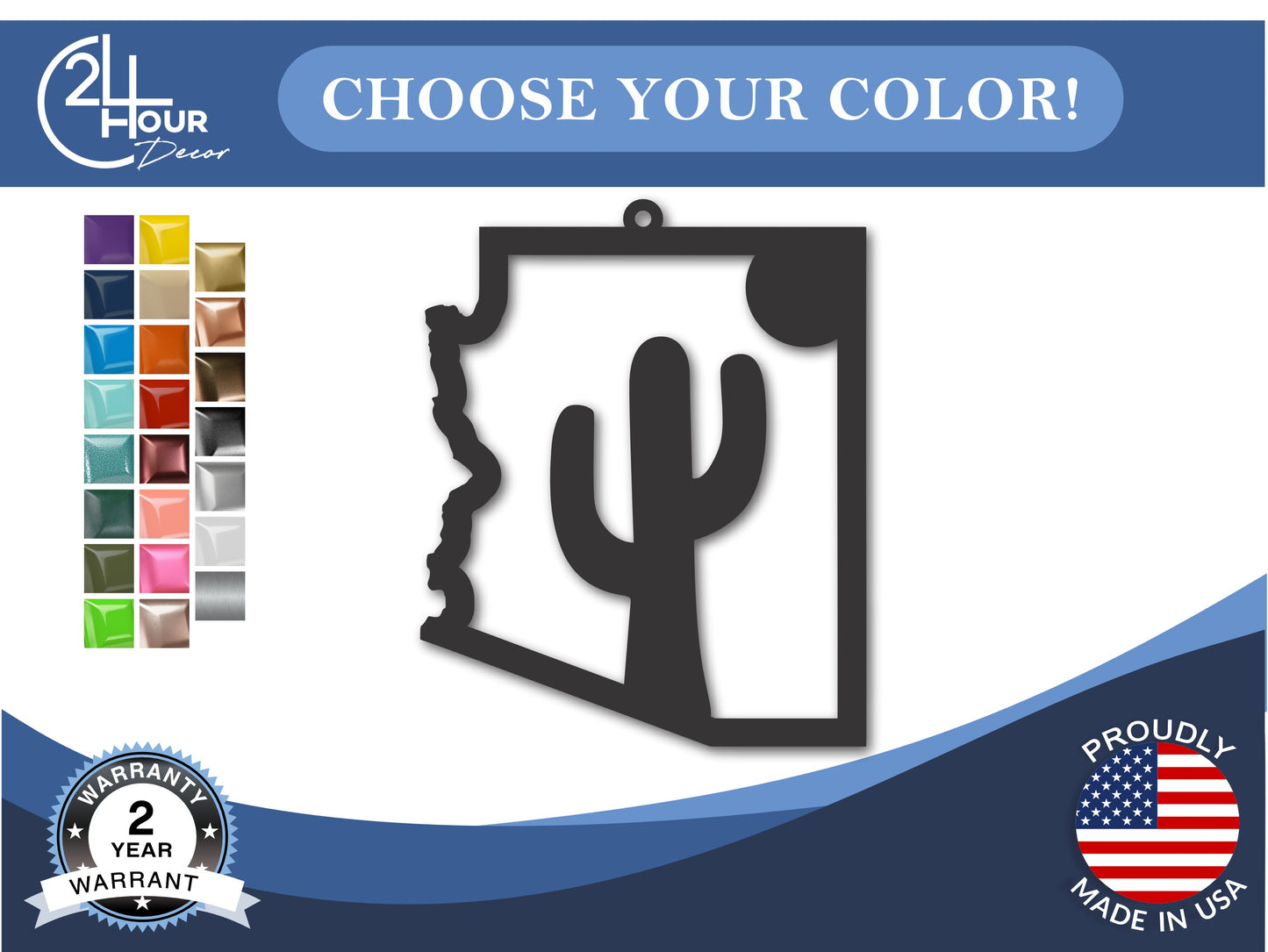 Custom Metal Arizona Cactus Ornament | 4" to 5" | State Ornaments | 20+ Color Options