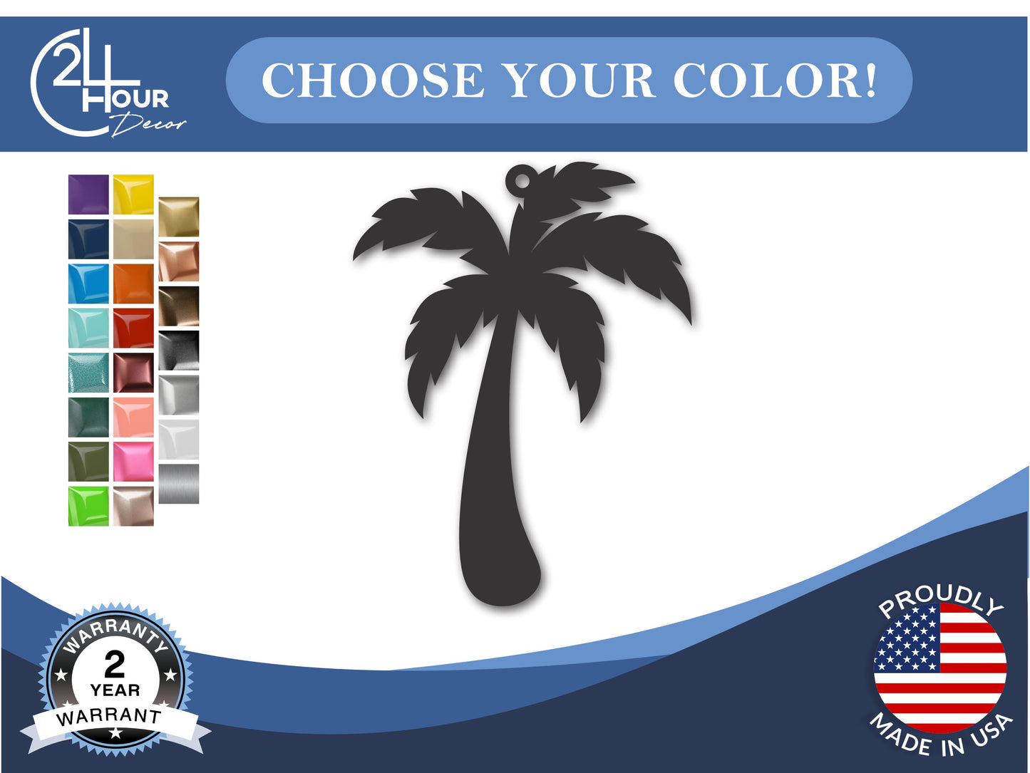 Custom Metal Palm Tree Ornament | 4" to 5" | State Ornaments | 20+ Color Options