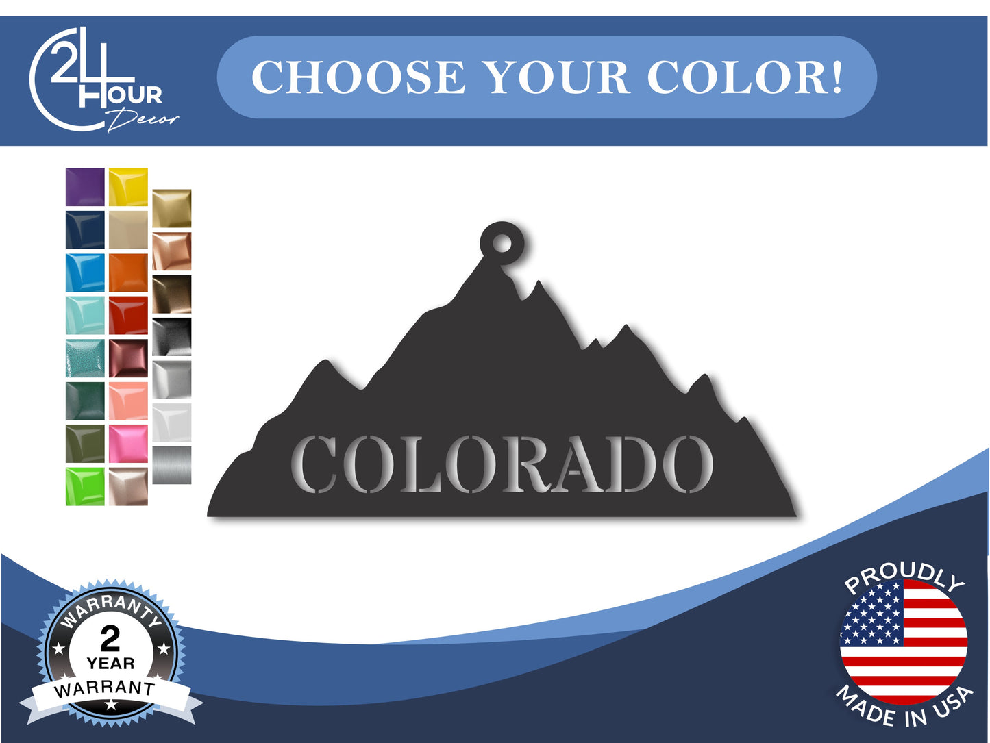 Custom Metal Colorado Mountains State Ornament | 4" to 5" | State Ornaments | 20+ Color Options