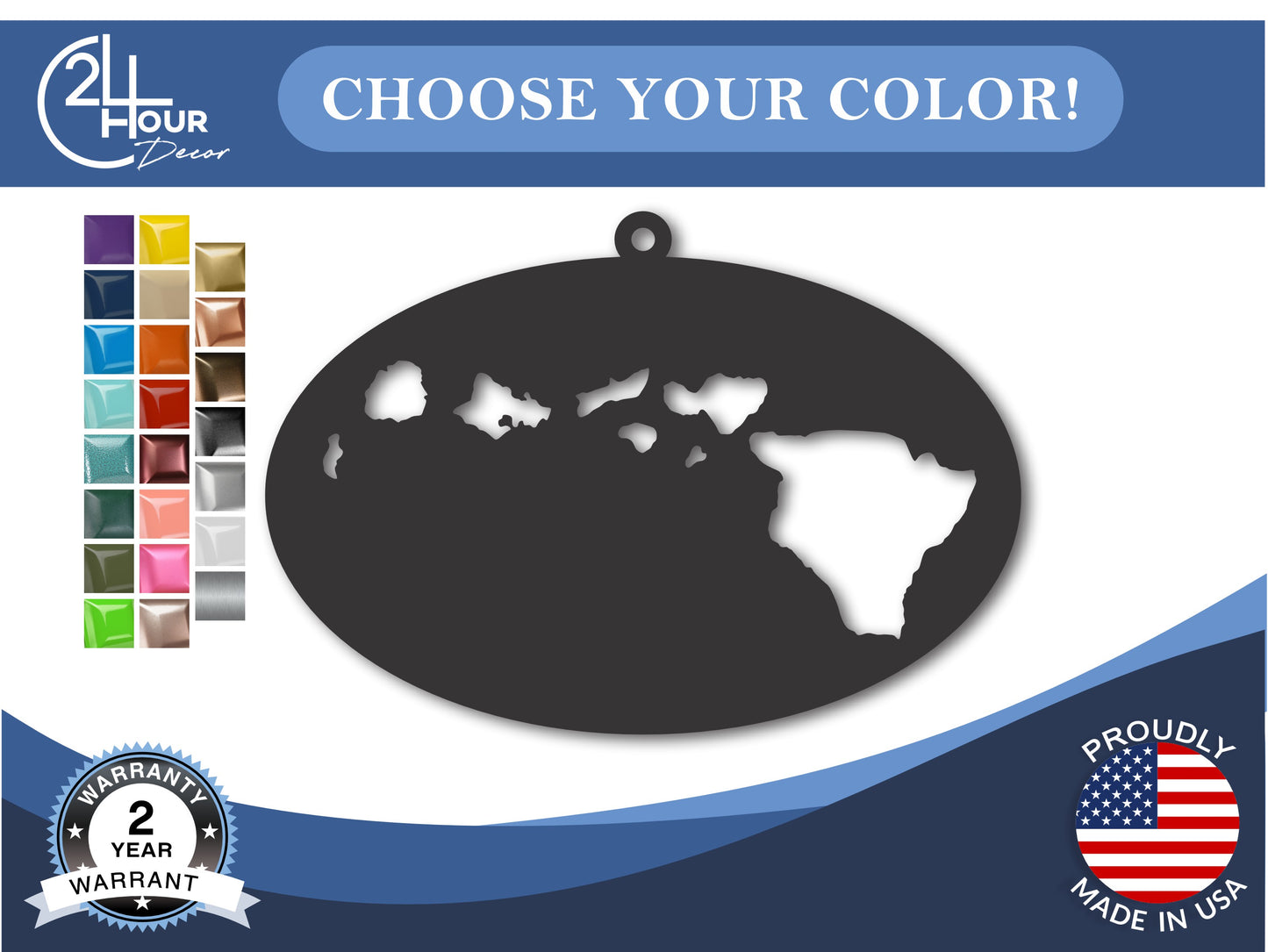 Custom Metal Hawaii Islands State Ornament | 4" to 5" | State Ornaments | 20+ Color Options