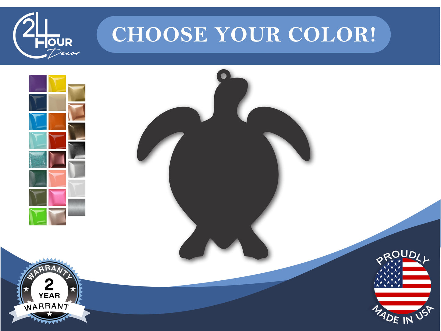 Custom Metal Sea Turtle Ornament | 4" to 5" | State Ornaments | 20+ Color Options