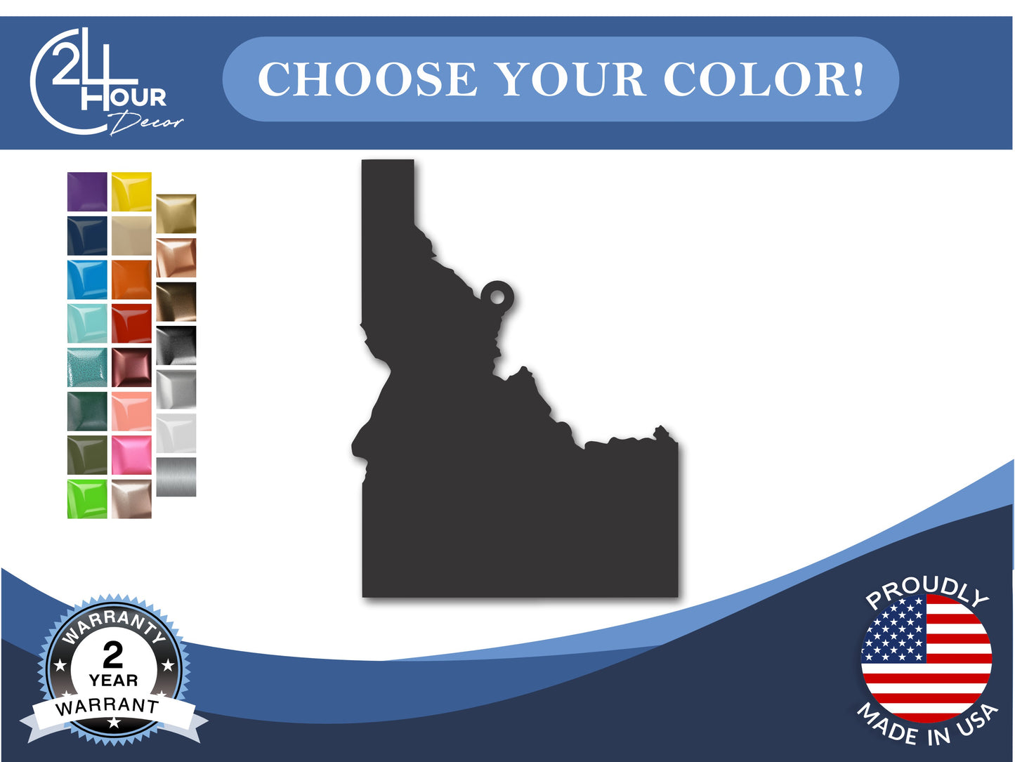 Custom Metal Idaho State Ornament | 4" to 5" | State Ornaments | 20+ Color Options