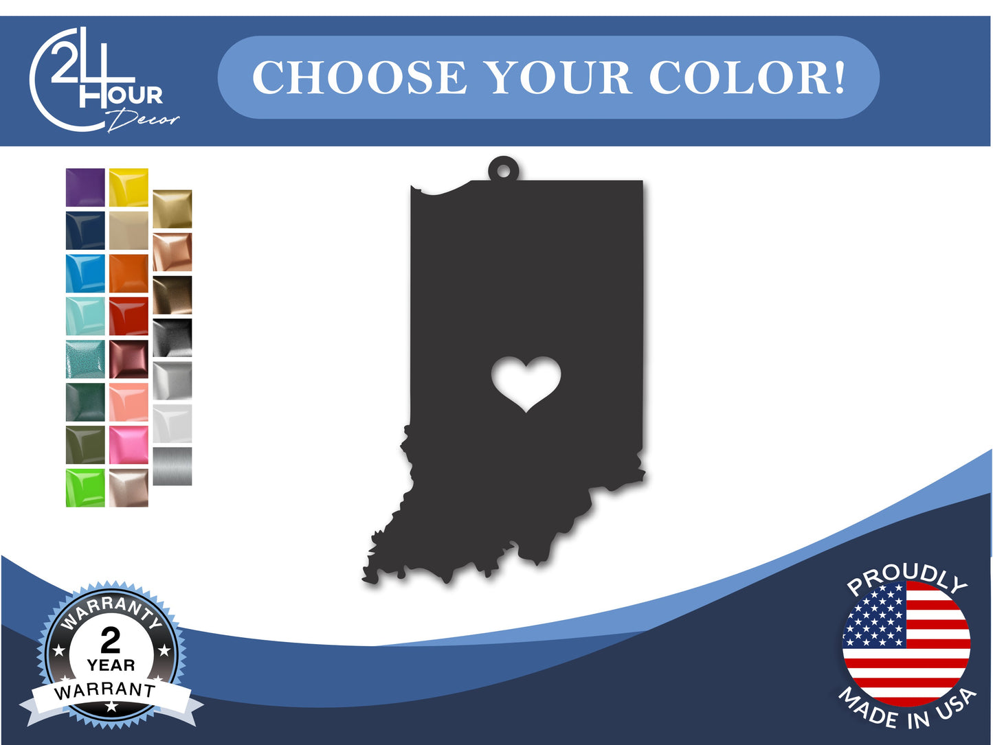 Custom Metal Indianapolis Indiana State Ornament | 4" to 5" | State Ornaments | 20+ Color Options