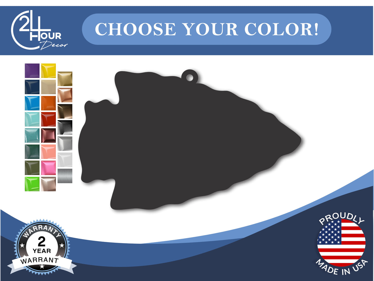 Custom Metal Arrowhead Ornament | 4" to 5" | State Ornaments | 20+ Color Options