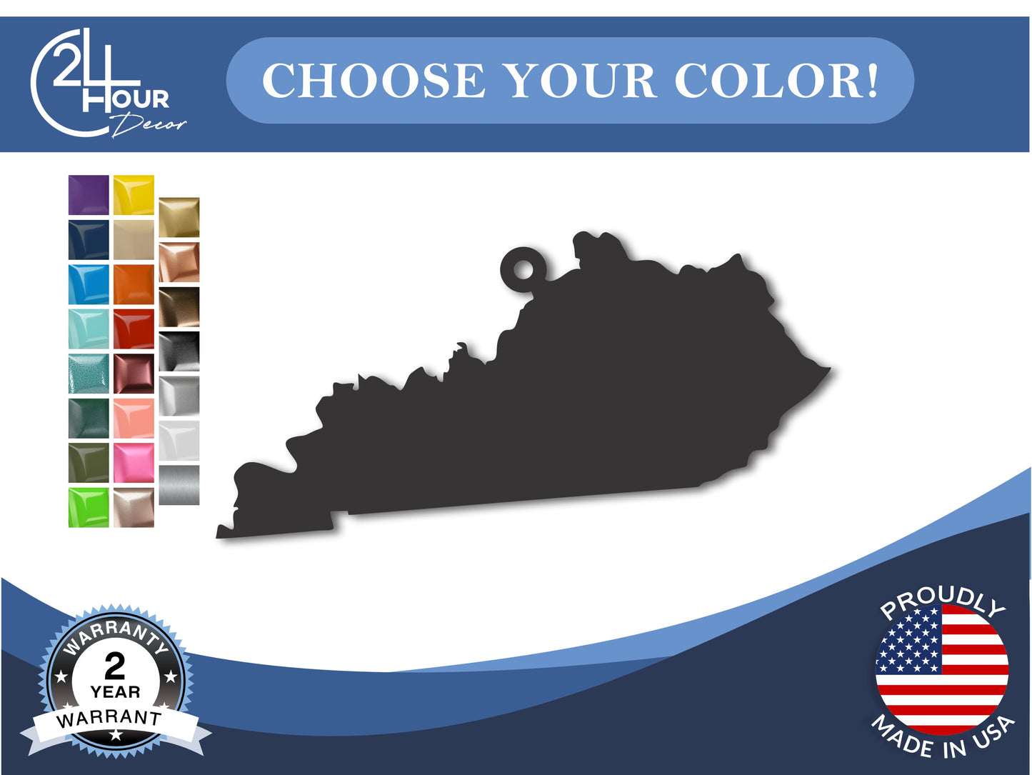 Custom Metal Kentucky State Ornament | 4" to 5" | State Ornaments | 20+ Color Options