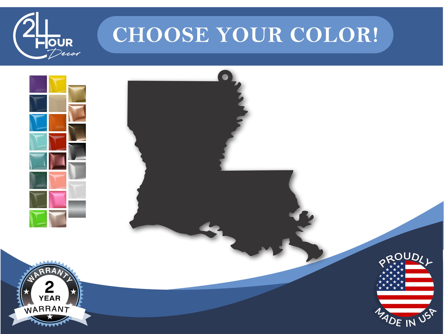 Custom Metal Louisiana State Ornament | 4" to 5" | State Ornaments | 20+ Color Options