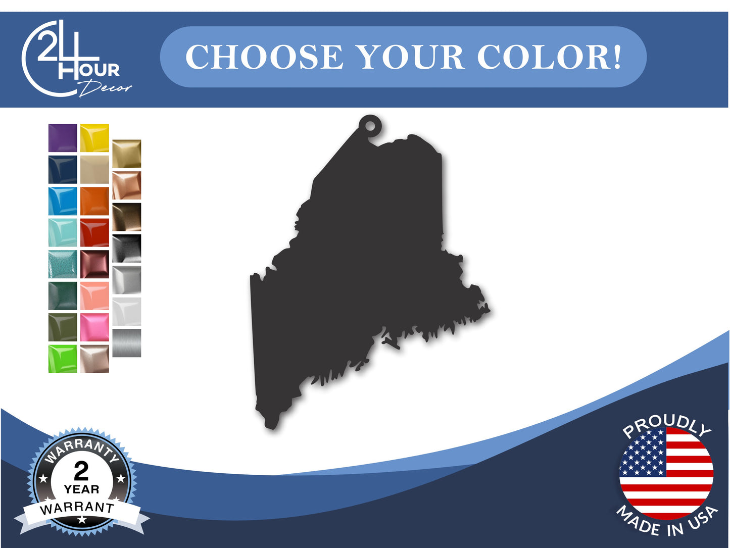 Custom Metal Maine State Ornament | 4" to 5" | State Ornaments | 20+ Color Options