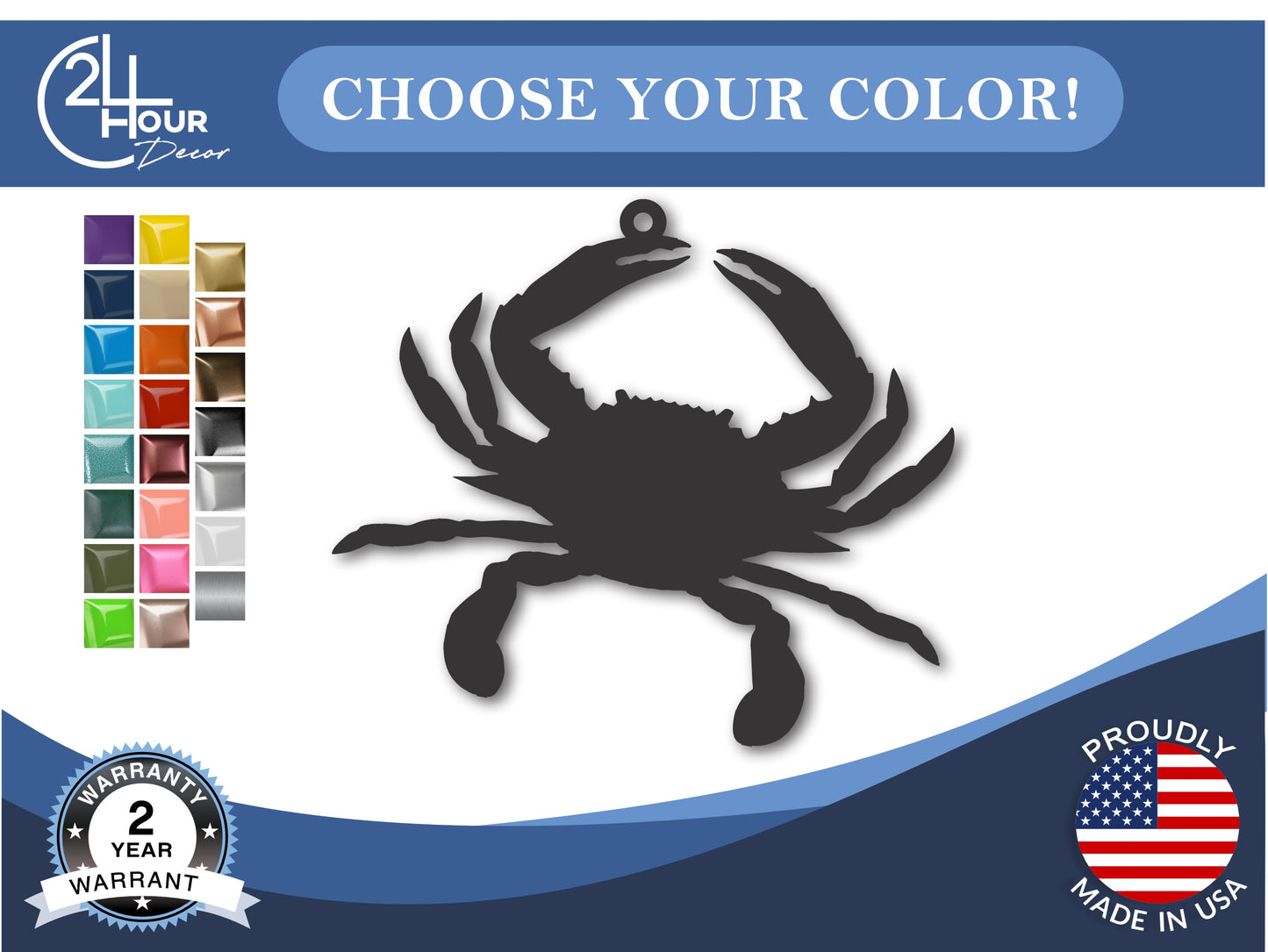 Custom Metal Maryland Crab Ornament | 4" to 5" | State Ornaments | 20+ Color Options