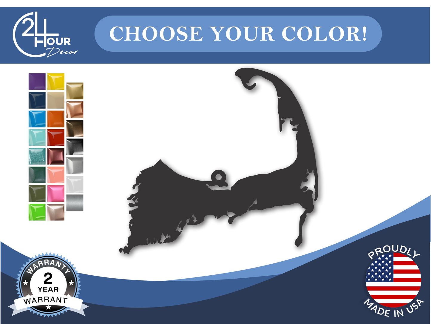 Custom Metal Cape Cod Ornament | 4" to 5" | State Ornaments | 20+ Color Options