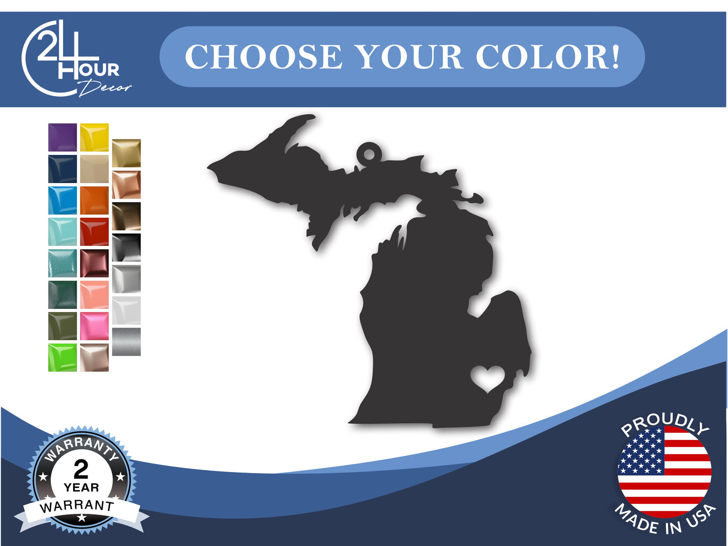 Custom Metal Detroit Michigan State Ornament | 4" to 5" | State Ornaments | 20+ Color Options