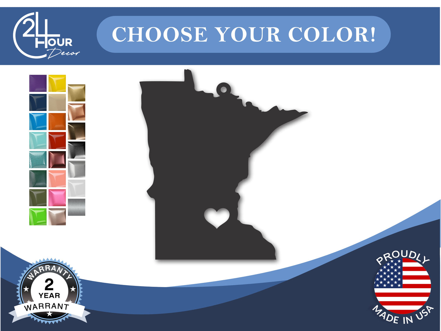 Custom Metal Minneapolis Minnesota State Ornament | 4" to 5" | State Ornaments | 20+ Color Options