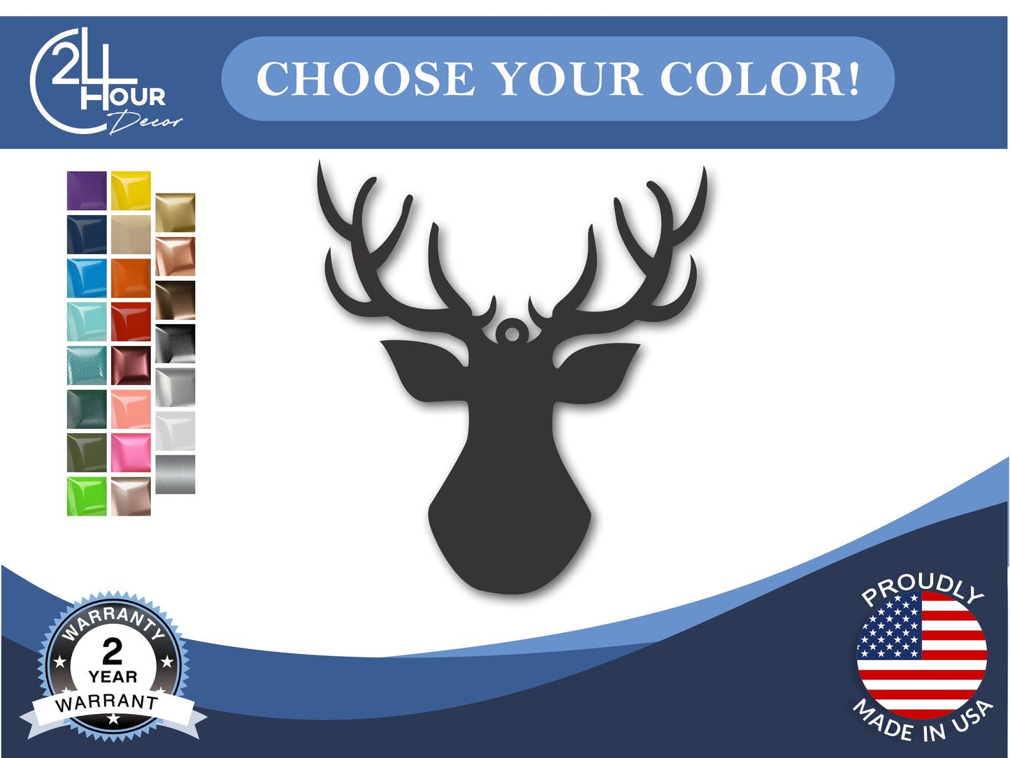 Custom Metal Deer Head Ornament | 4" to 5" | State Ornaments | 20+ Color Options