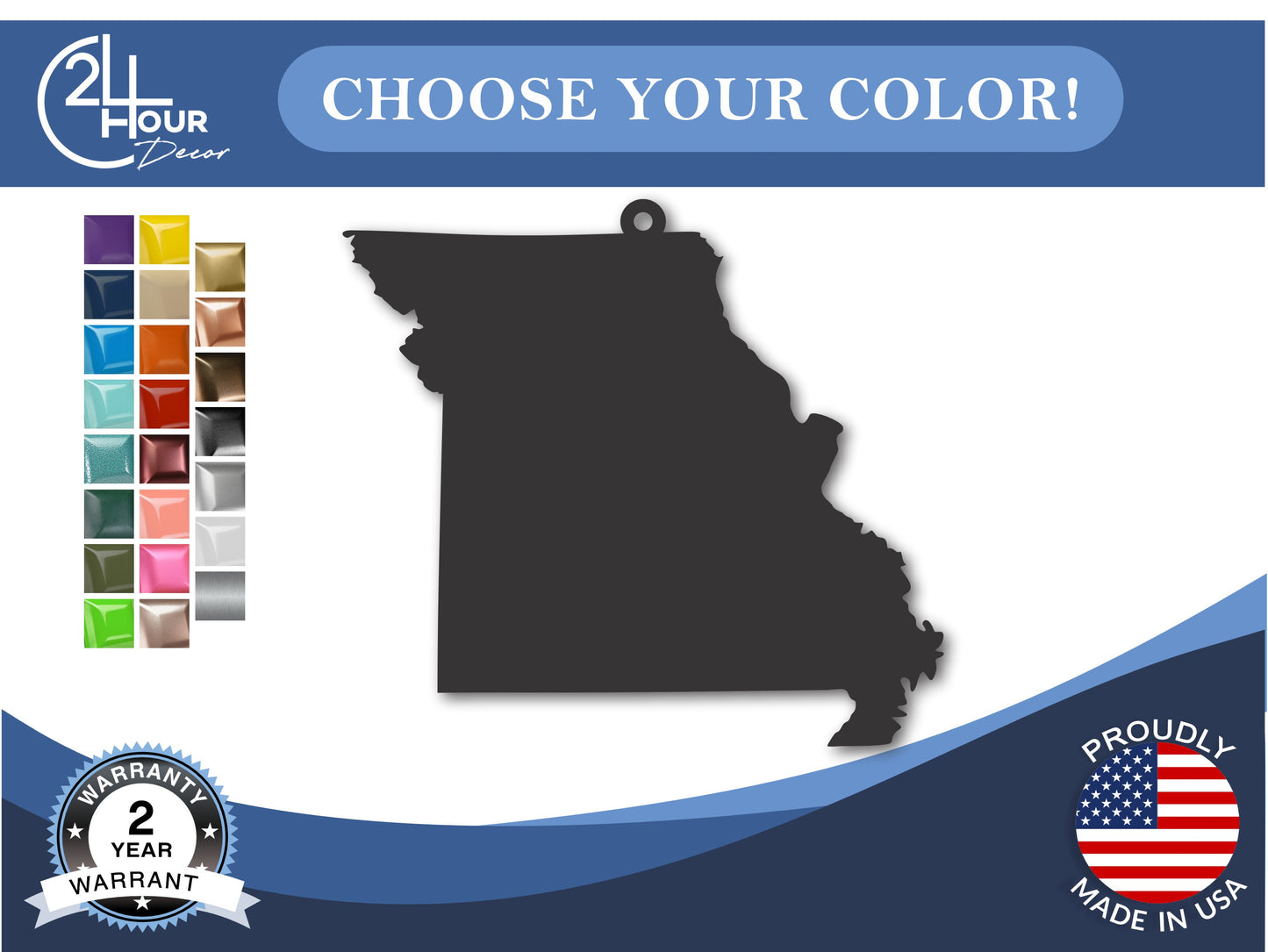 Custom Metal Missouri State Ornament | 4" to 5" | State Ornaments | 20+ Color Options
