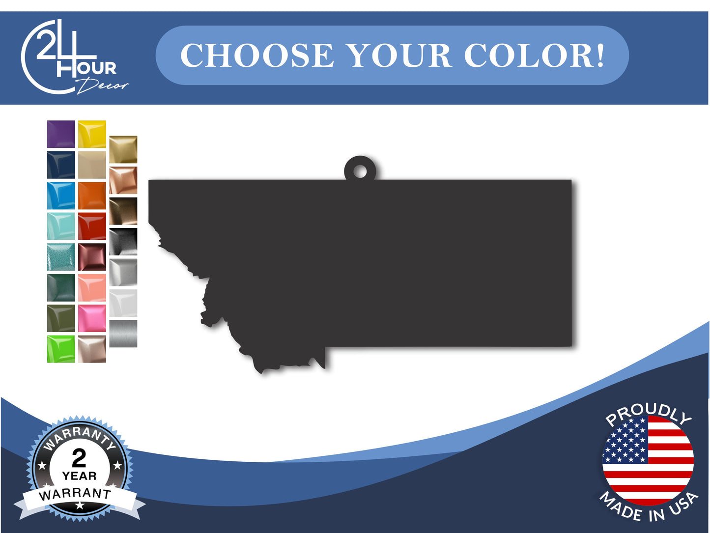 Custom Metal Montana State Ornament | 4" to 5" | State Ornaments | 20+ Color Options