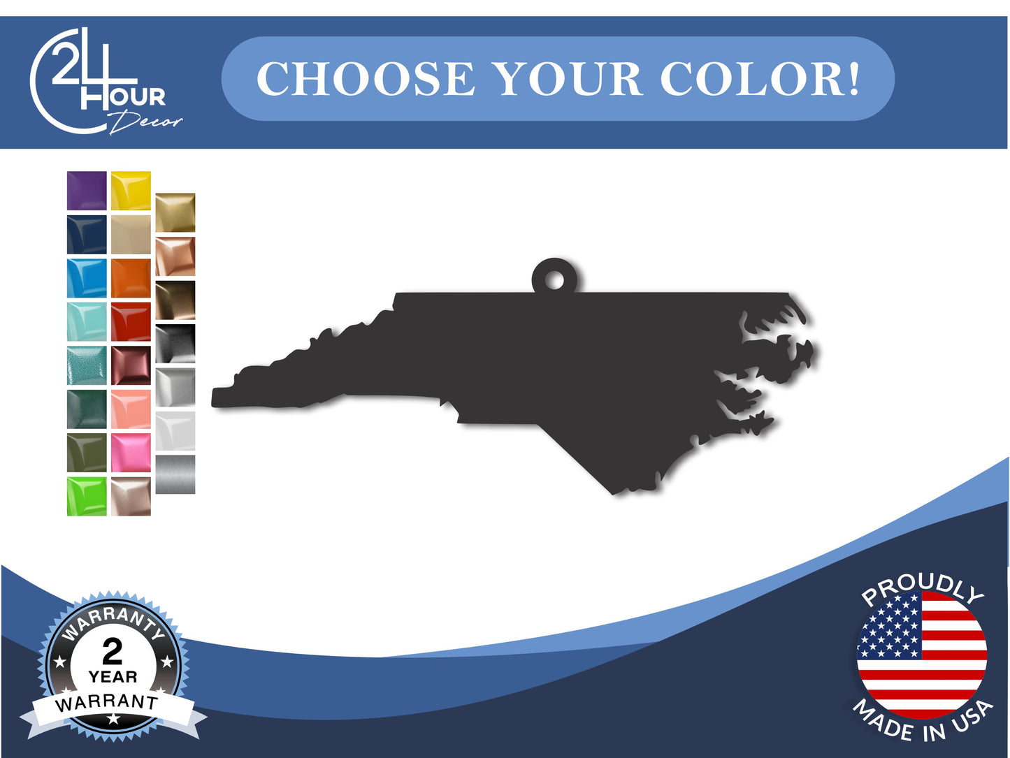 Custom Metal North Carolina State Ornament | 4" to 5" | State Ornaments | 20+ Color Options