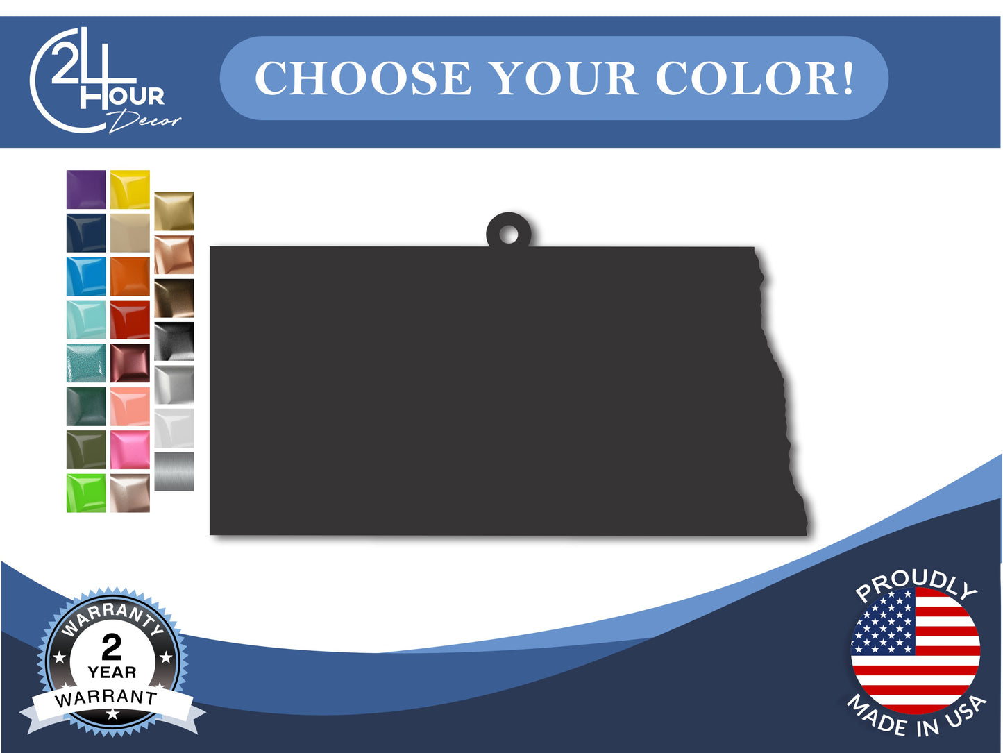 Custom Metal North Dakota State Ornament | 4" to 5" | State Ornaments | 20+ Color Options