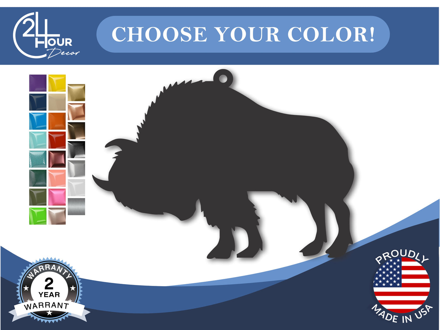 Custom Metal Buffalo Ornament | 4" to 5" | State Ornaments | 20+ Color Options
