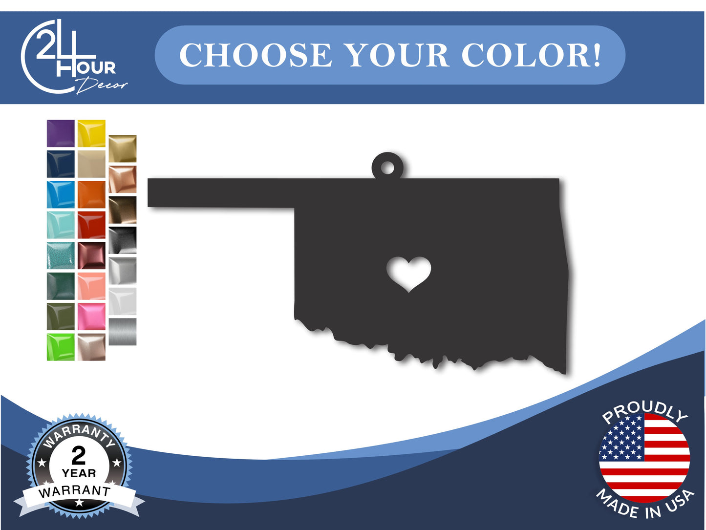 Custom Metal Oklahoma City Oklahoma State Ornament | 4" to 5" | State Ornaments | 20+ Color Options