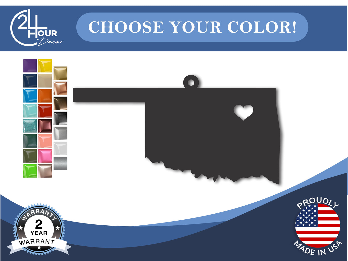 Custom Metal Tulsa Oklahoma State Ornament | 4" to 5" | State Ornaments | 20+ Color Options