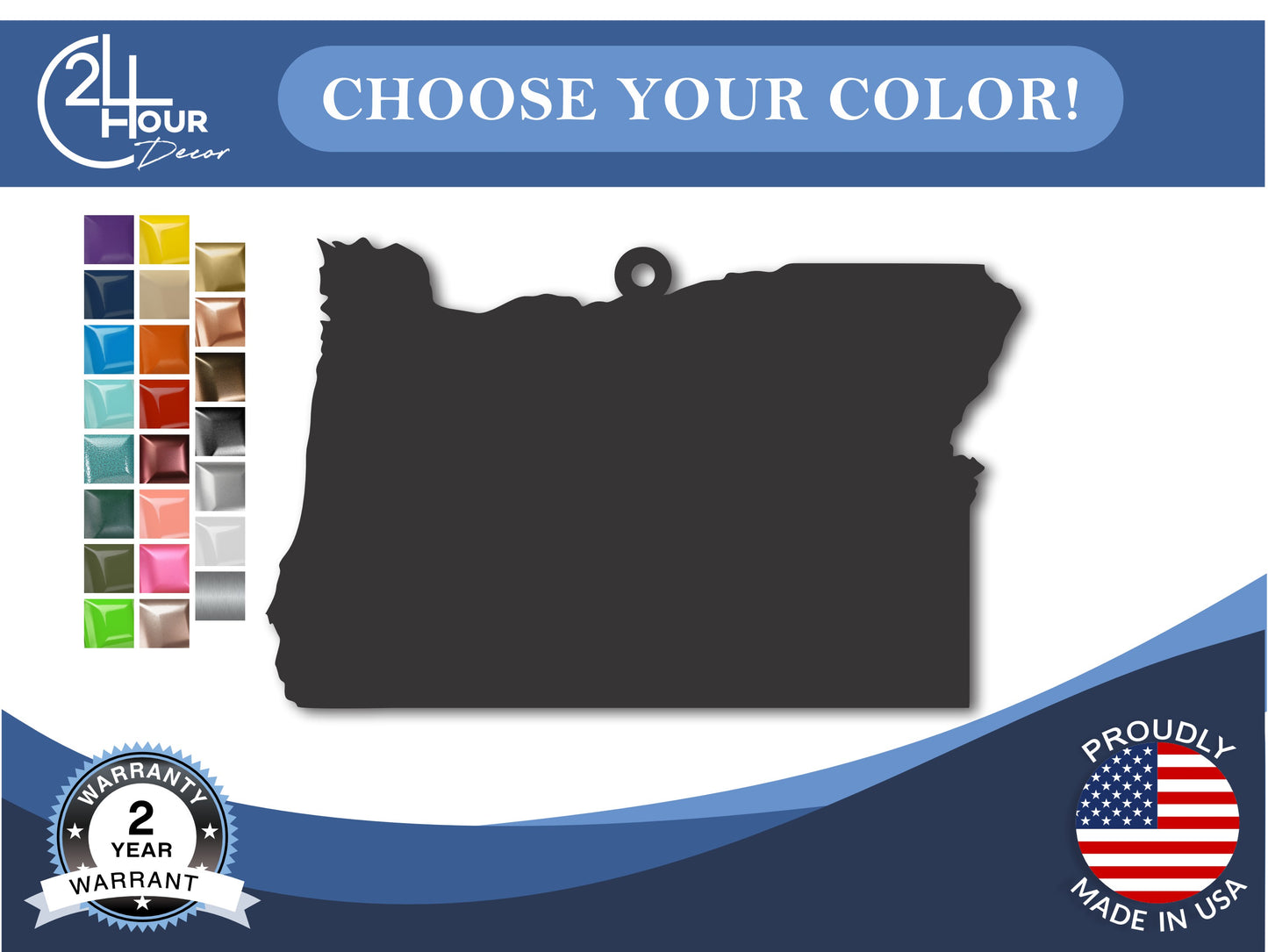 Custom Metal Oregon State Ornament | 4" to 5" | State Ornaments | 20+ Color Options