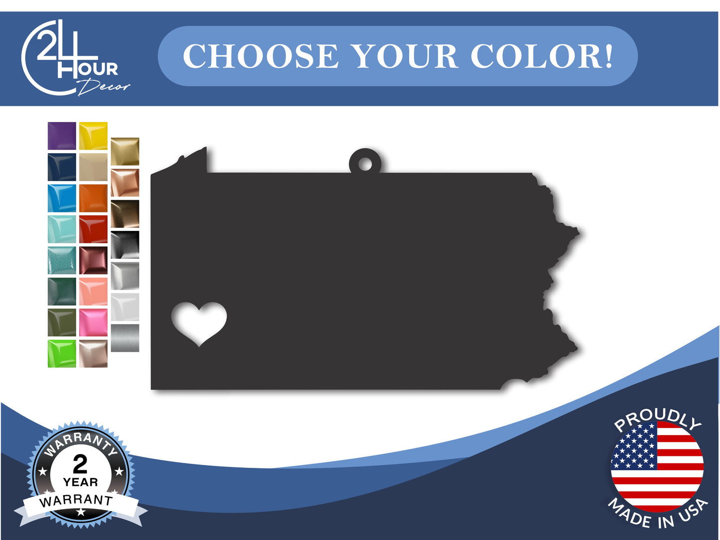 Custom Metal Pittsburgh Pennsylvania State Ornament | 4" to 5" | State Ornaments | 20+ Color Options