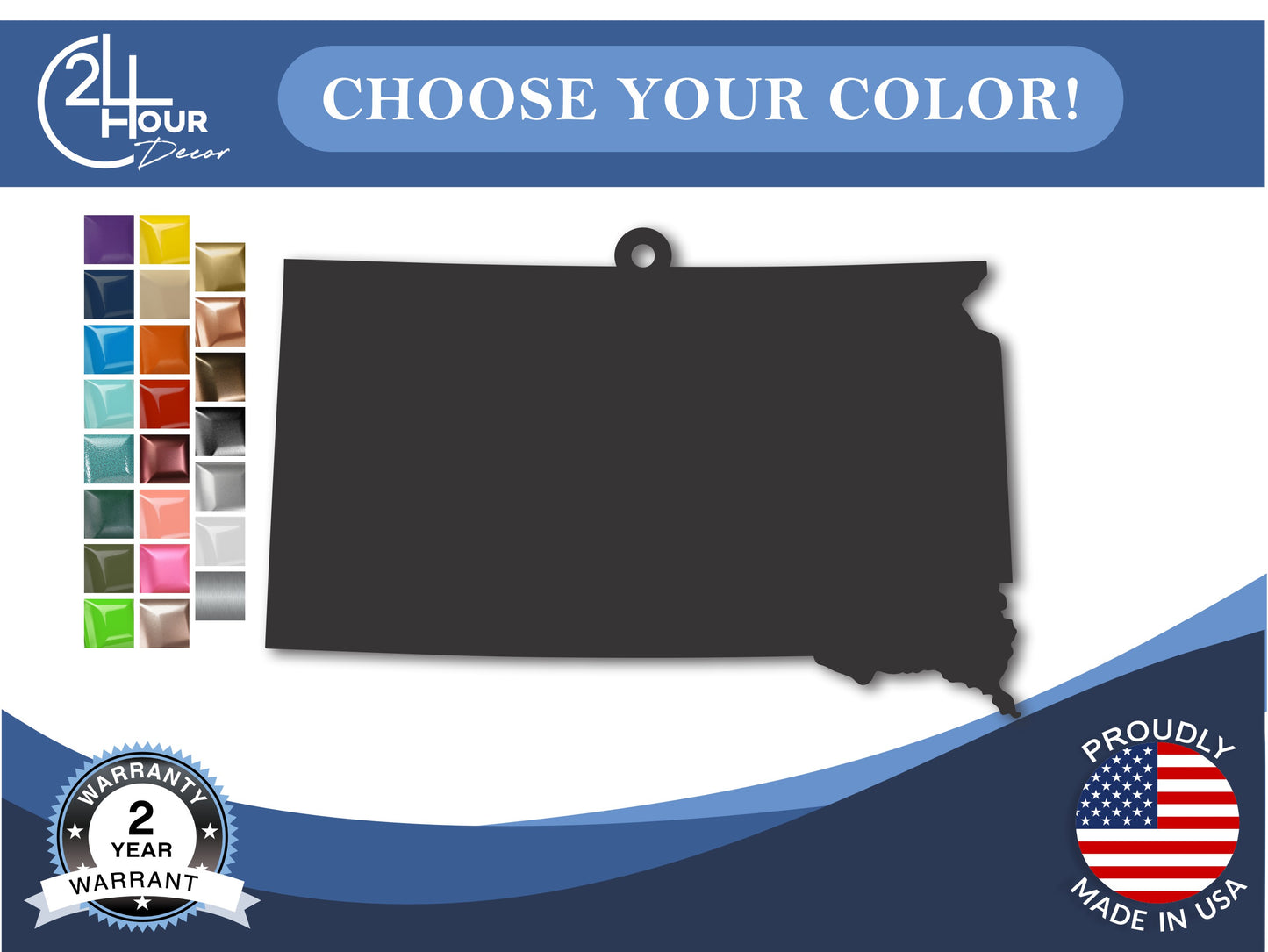 Custom Metal South Dakota State Ornament | 4" to 5" | State Ornaments | 20+ Color Options