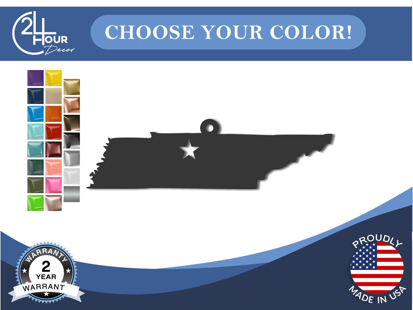 Custom Metal Nashville Tennessee State Ornament | 4" to 5" | State Ornaments | 20+ Color Options