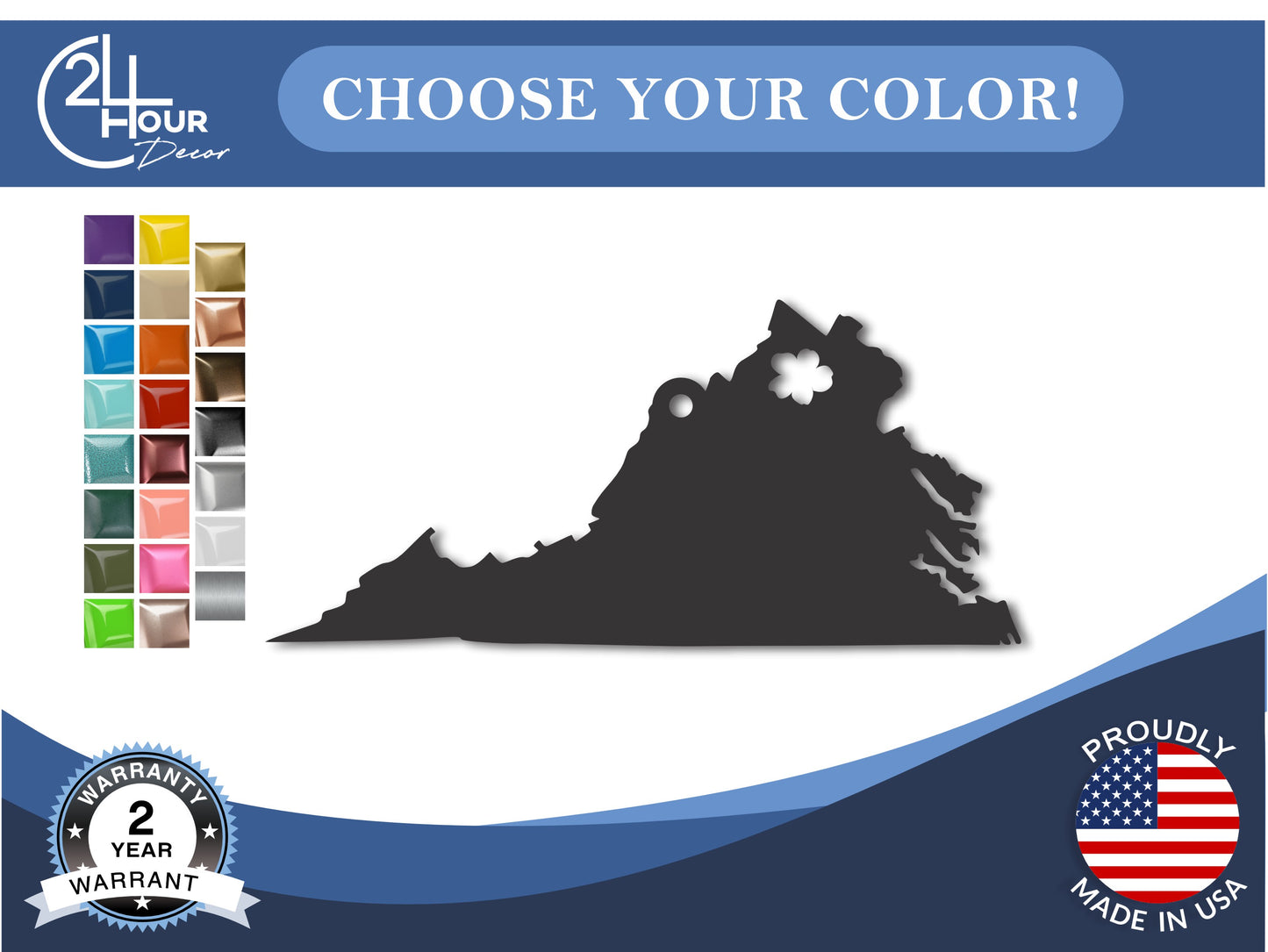 Custom Metal Winchester Virgina State Ornament | 4" to 5" | State Ornaments | 20+ Color Options