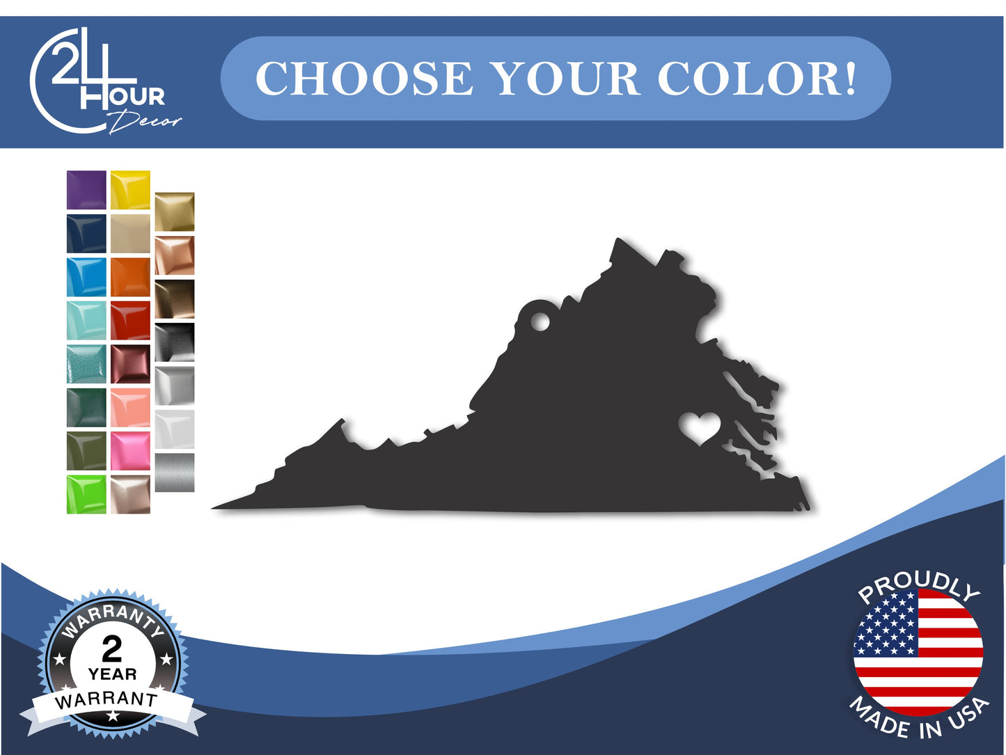 Custom Metal Richmond Virgina State Ornament | 4" to 5" | State Ornaments | 20+ Color Options