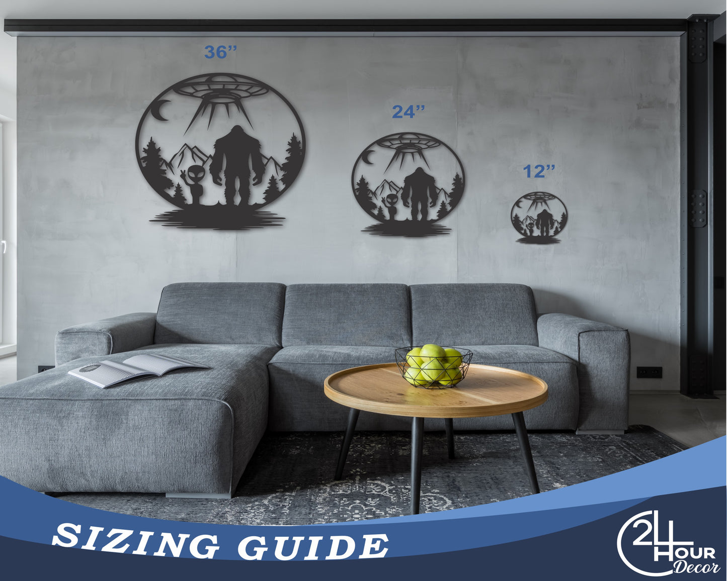 Custom Metal Bigfoot and Grey Alien Wall Art | 20+Color Options