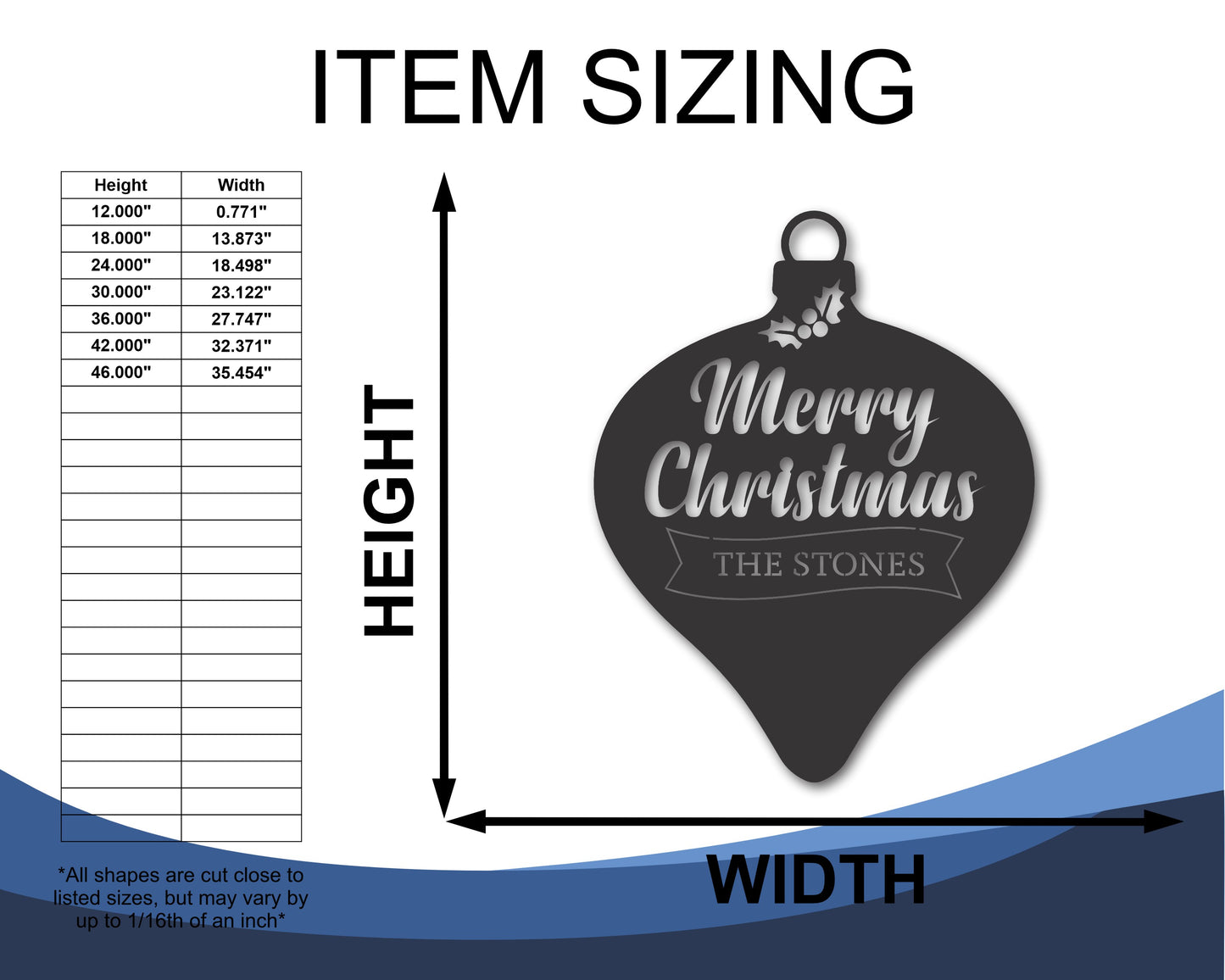 Custom Metal Christmas Ornament Wall Art | Metal Christmas Sign | 20+ Color Options