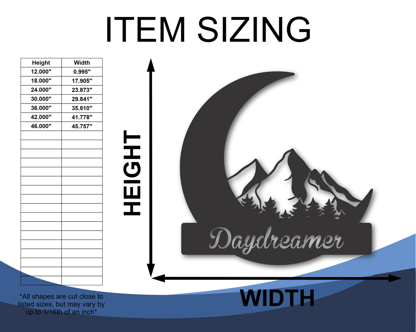 Custom Metal Crescent Moon Mountain Wall Art | 20+ Color Options