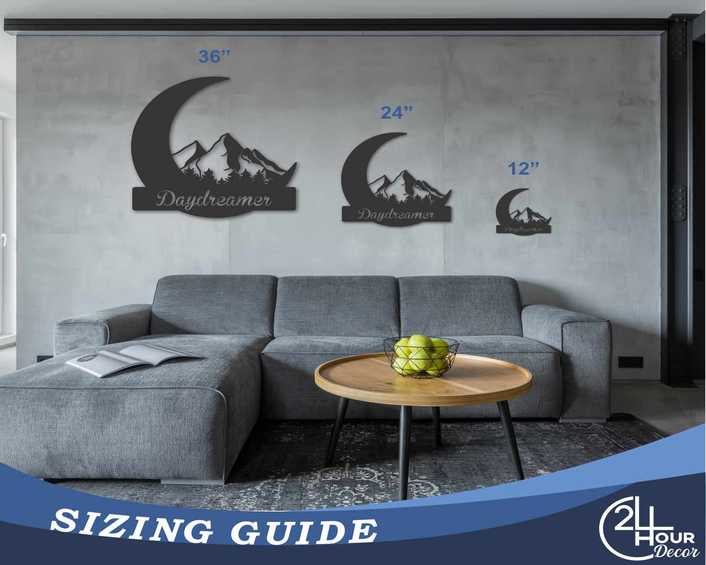 Custom Metal Crescent Moon Mountain Wall Art | 20+ Color Options
